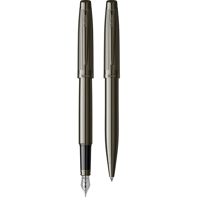 Juego de pluma estilográfica y bolígrafo Oscar 39, plumín M, titanio. 1