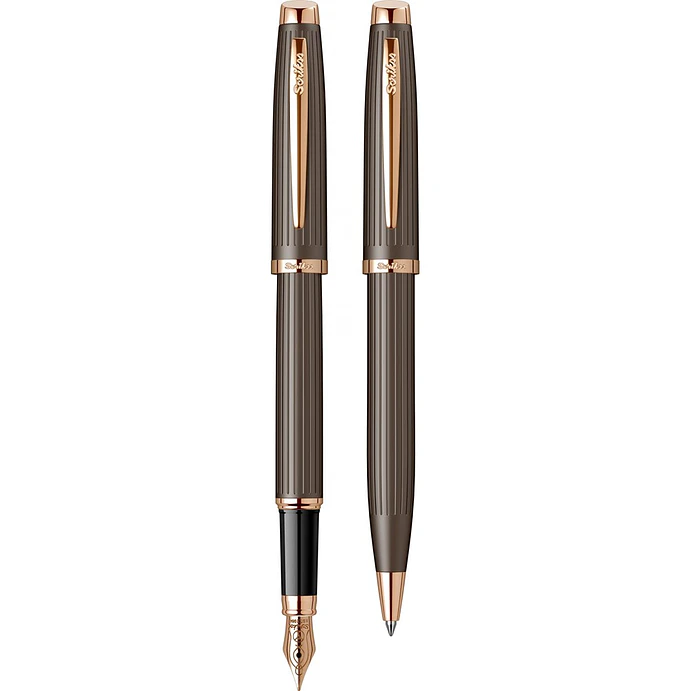 Juego de pluma estilográfica y bolígrafo Oscar 39, plumín M, oro rosa. 1