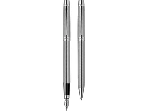 Conjunto de pluma estilográfica y bolígrafo Venus 722W, plumín M, cromado.