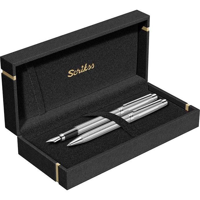 Conjunto de pluma estilográfica y bolígrafo Venus 722W, plumín M, cromado. 5
