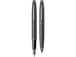 Juego de pluma estilográfica y bolígrafo Knight 88, plumín M, negro mate.