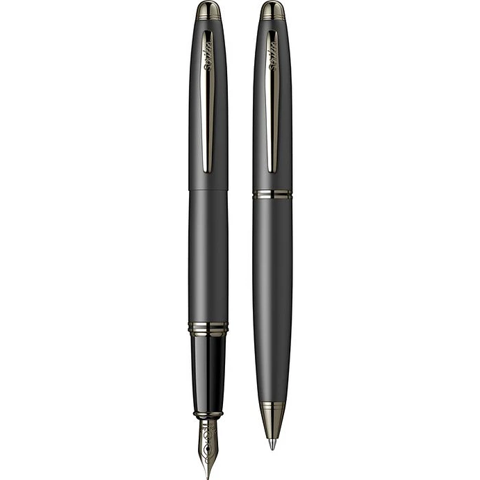 Juego de pluma estilográfica y bolígrafo Knight 88, plumín M, negro mate. 1