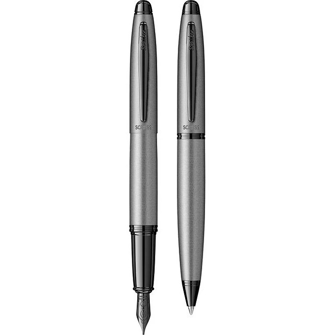 Juego de pluma estilográfica y bolígrafo Knight 88, plumín M, gris mate. 1