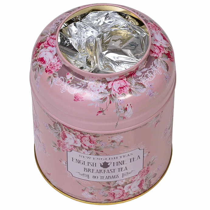 Caja de té con diseño floral vintage Rosa - 80 bolsitas de té English Breakfast 3