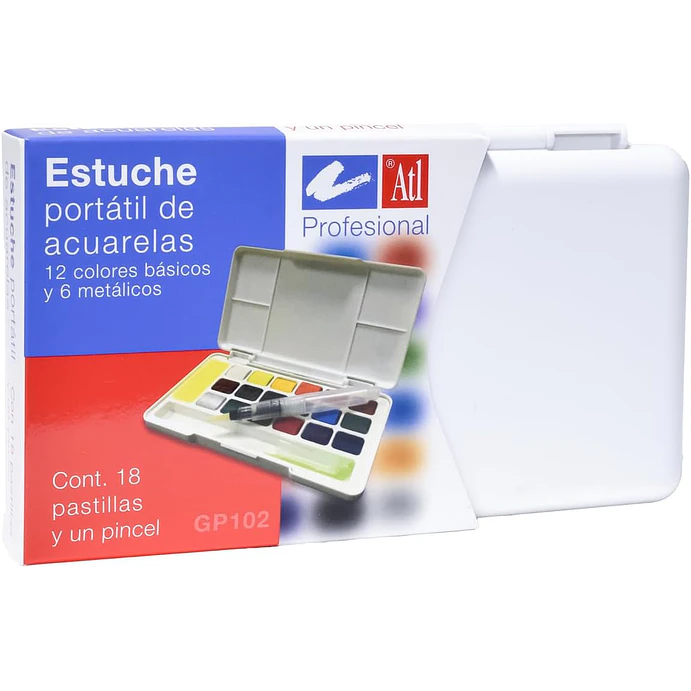 Set Con 18 Pastillas Acuarela Portatil Atl Colores Basicos + 6 Metalicos+ 1 Pincel 4