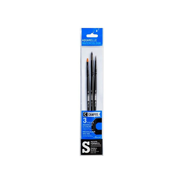 Campus Aquarell-Pinsel Set – 3-teiliges Samt-Pinselset Für Wasserfarben In Schwarz & Gold