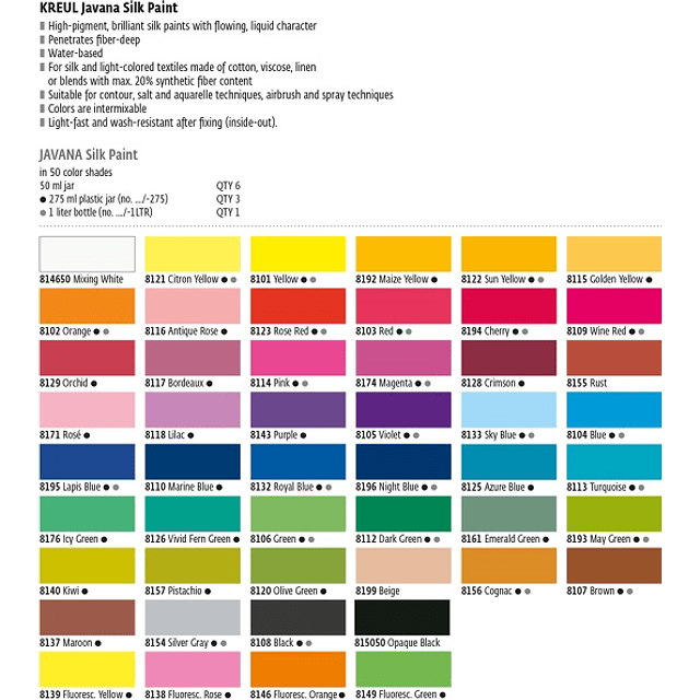 Pintura Textil y Seda Javana 1 Litro (Colores)
