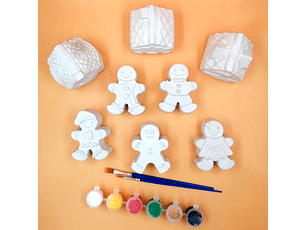 5 Muñecos + 3 Casas de Jengibre de Navidad + PINTURA