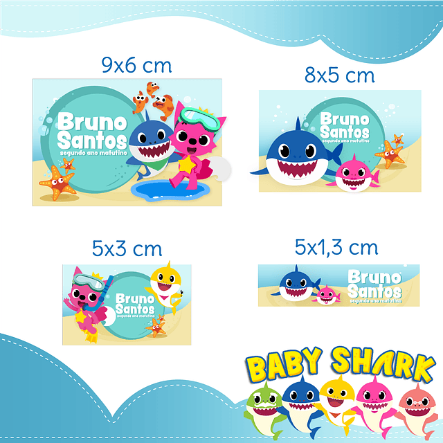 Kit Digital de Papelaria Escolar Baby Shark