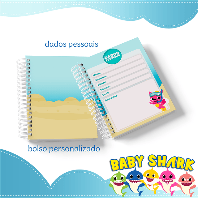 Kit Digital de Papelaria Escolar Baby Shark