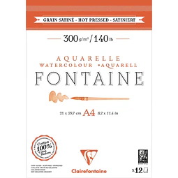 Block Acuarela Clairefontaine Fontaine A4 300 g 100% Algodón Hot Pressed – 12 Hojas