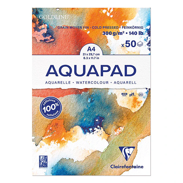Block Acuarela Clairefontaine Aquapad Goldline A4 300 g Cold Pressed – 50 Hojas