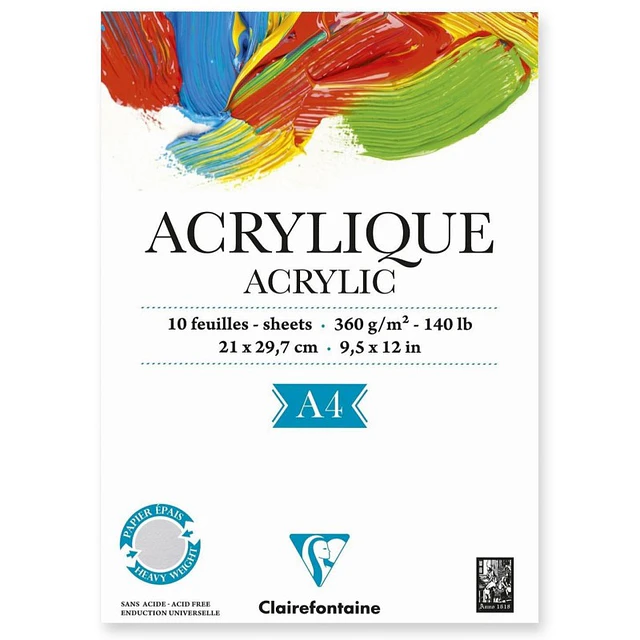 Block para Pintura Acrílica Clairefontaine A4 360 g – 10 Hojas