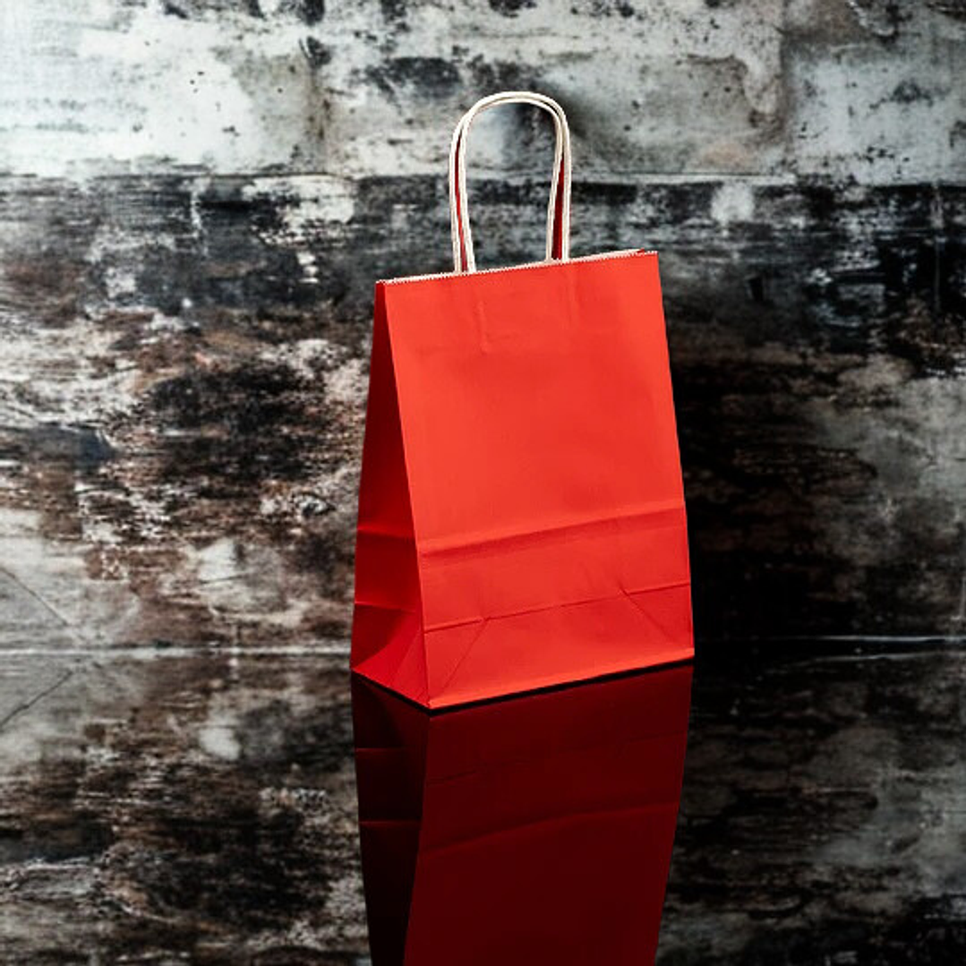 BOLSA DE PAPEL KRAFT ROJO 16X21X8 X12UN 1