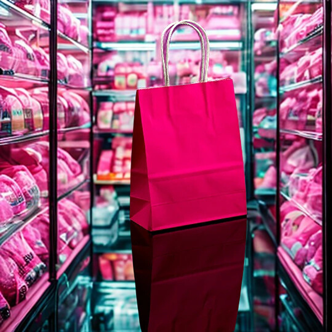 BOLSA DE PAPEL KRAFT FUCSIA 16X21X8 X12UN 1