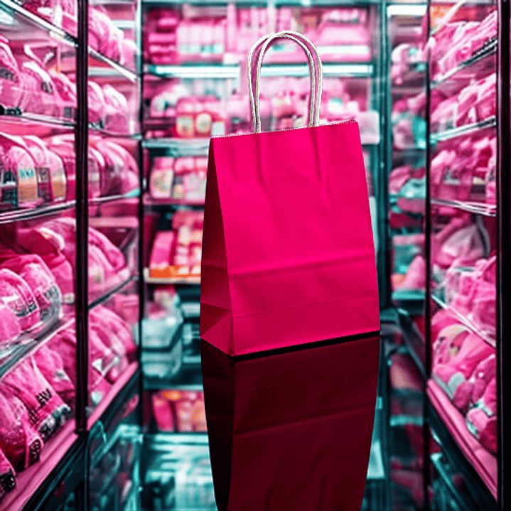 BOLSA DE PAPEL KRAFT FUCSIA 16X21X8 X12UN 1