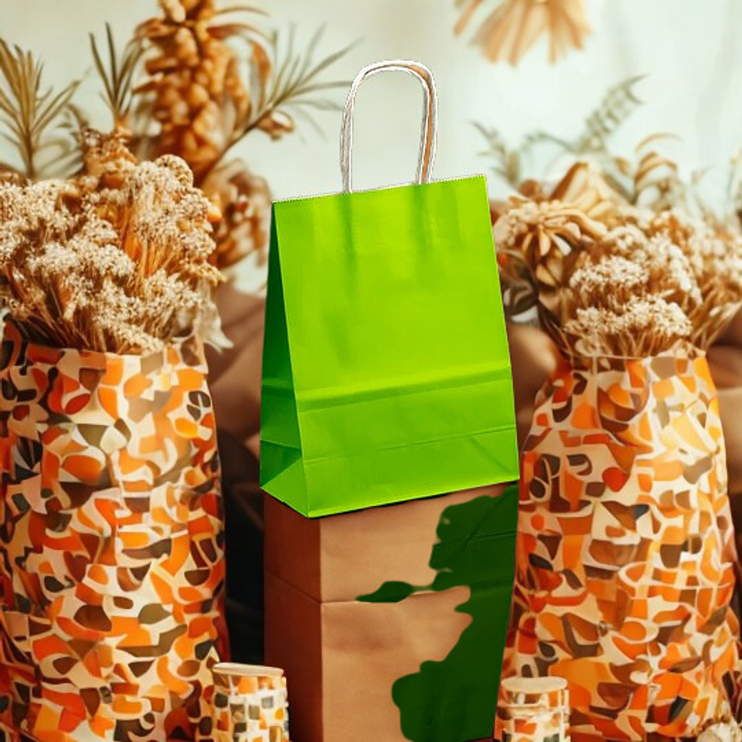 BOLSA DE PAPEL KRAFT VERDE 16X21X8 X12UN 1