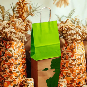 BOLSA DE PAPEL KRAFT VERDE 16X21X8 X12UN
