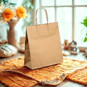 BOLSA DE PAPEL KRAFT 22X10X25 MANILLA TORCIDA