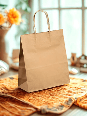 BOLSA DE PAPEL KRAFT 22X10X25 MANILLA TORCIDA