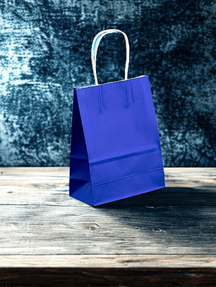 BOLSA DE PAPEL KRAFT AZUL 16X21X8 X12UN- COPIAR
