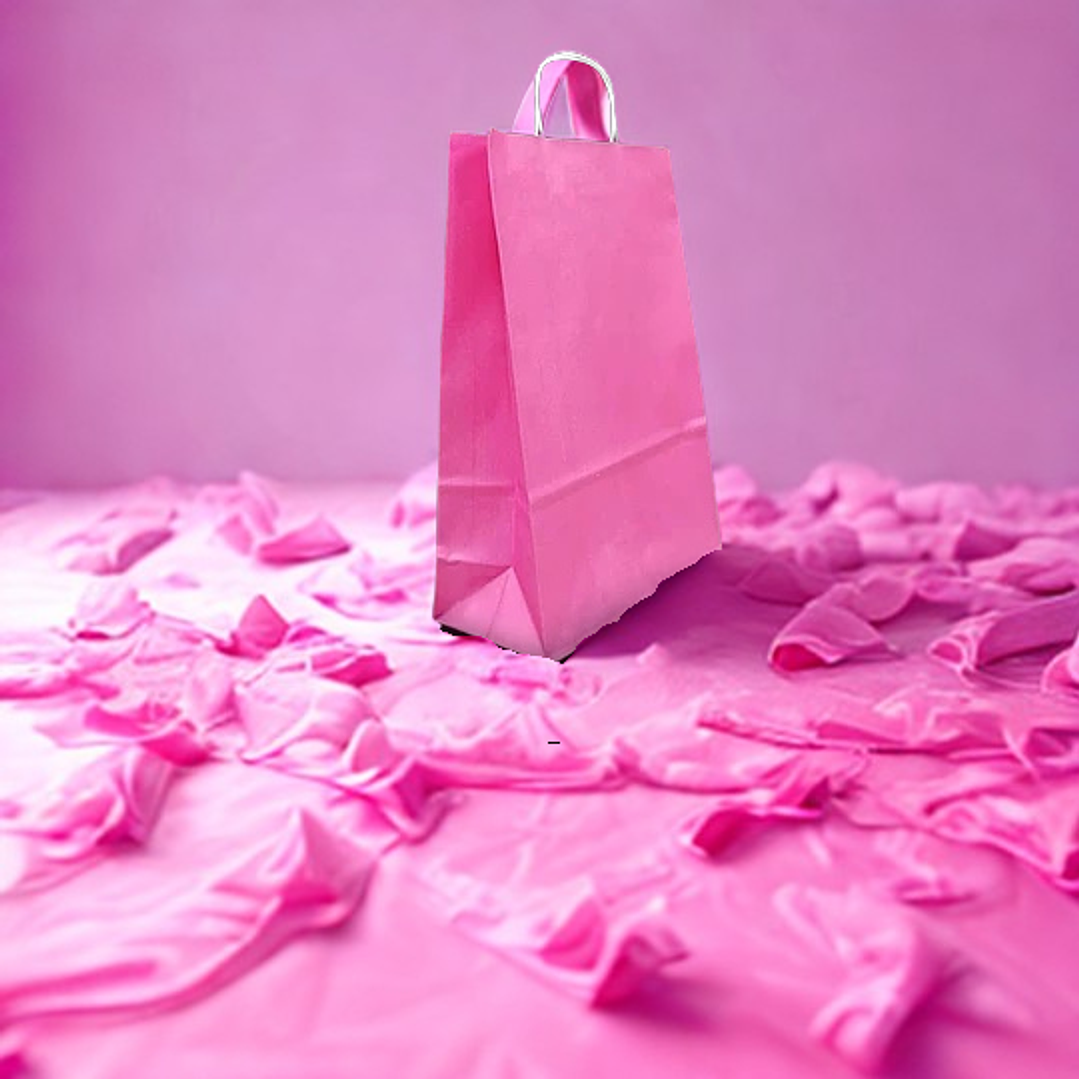 BOLSA DE PAPEL KRAFT ROSADA 16X21X8 X12UN 1