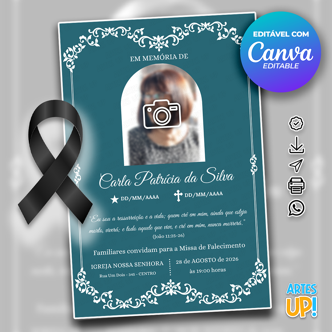 Convite Missa de Sétimo Dia com Foto 1