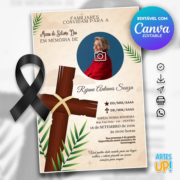 Invitación a la Misa del Séptimo Día con foto 1