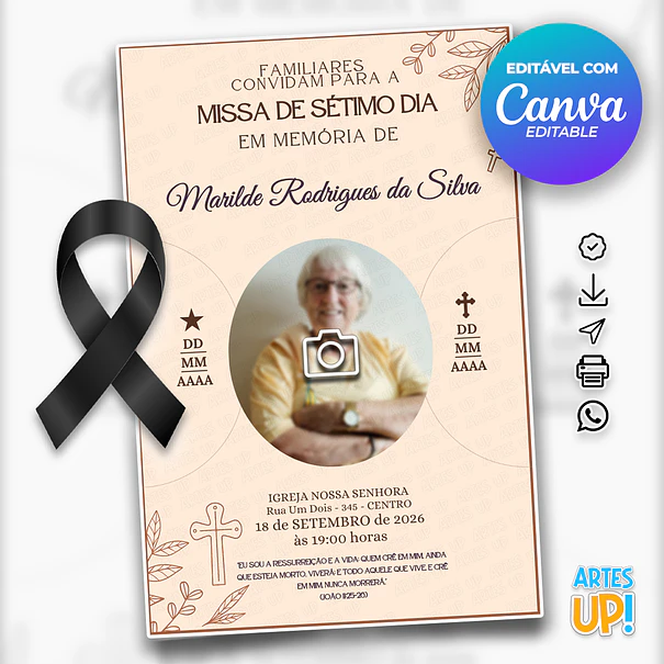 Invitación a la Misa del Séptimo Día con foto 1