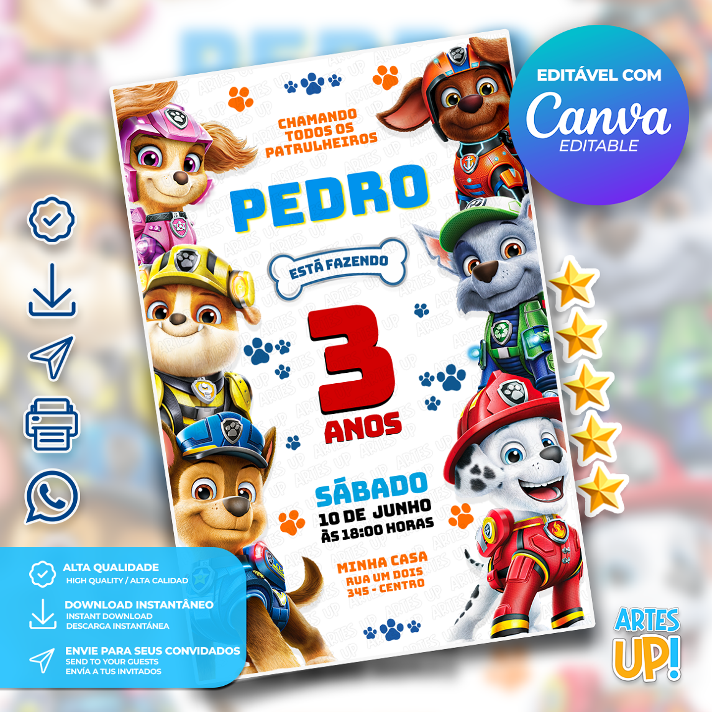 Convite de Aniversário Patrulha Canina 1