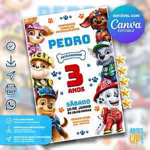 Convite de Aniversário Patrulha Canina