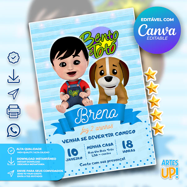 Bento and Toto Birthday Invitation 1