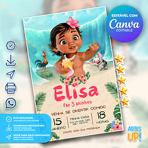 Convite de Aniversário Moana Baby