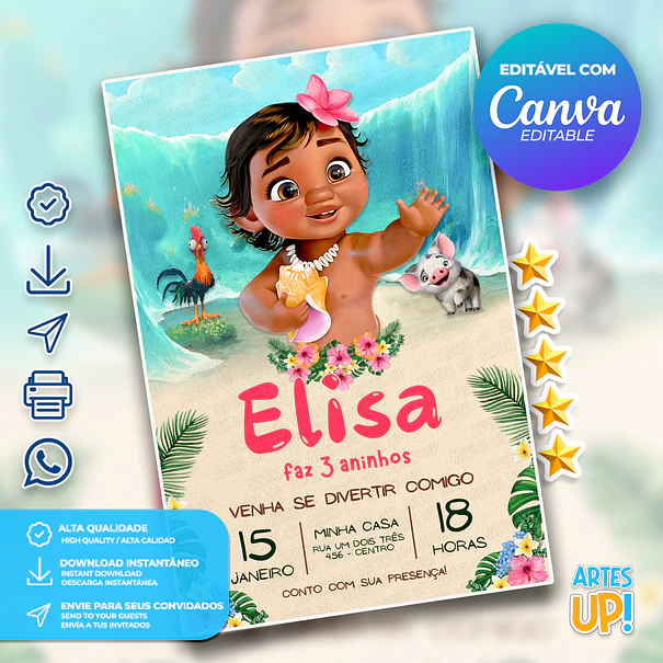 Moana Baby Birthday Invitation 1