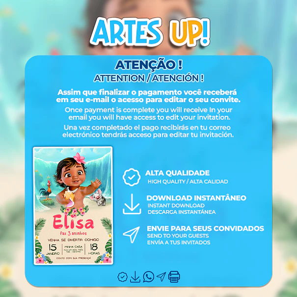 Moana Baby Birthday Invitation 2