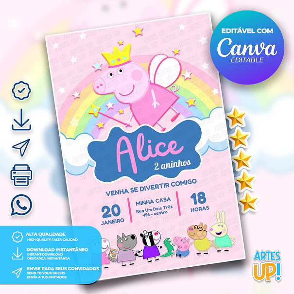 Invitación de cumpleaños de Peppa Pig como hada 1