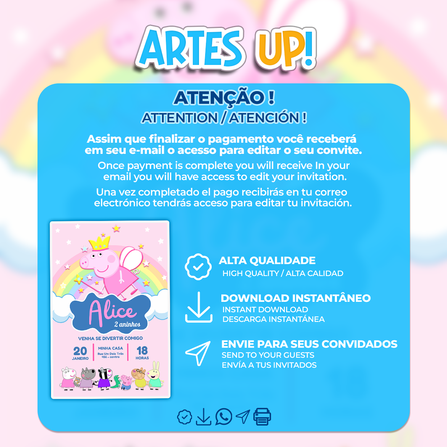 Convite de Aniversário Peppa Pig Fada 2