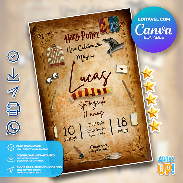 Convite de Aniversário Harry Potter 1