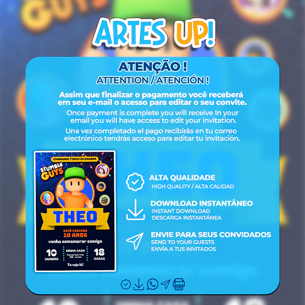 Invitación de cumpleaños de Stumble Guys 2