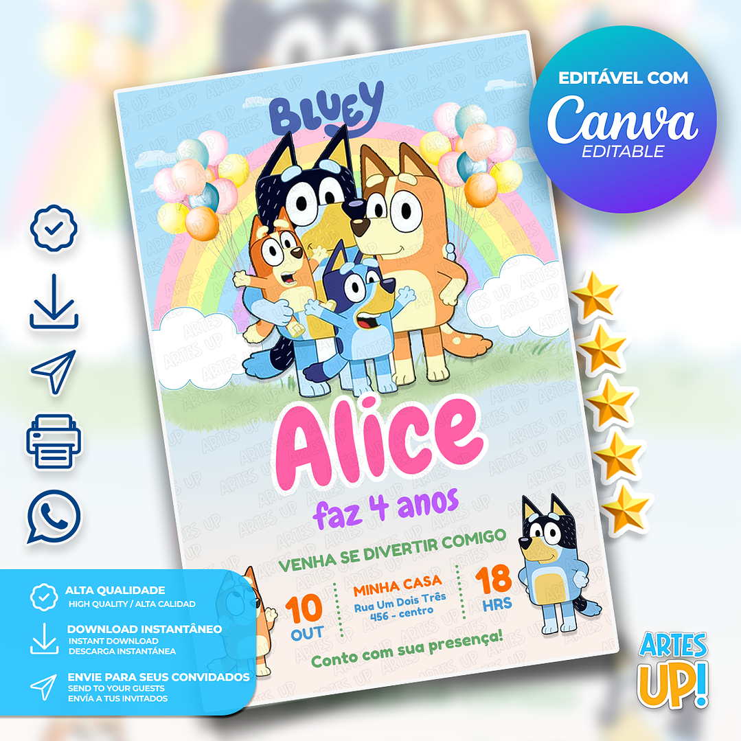 Convite de Aniversário Bluey 1