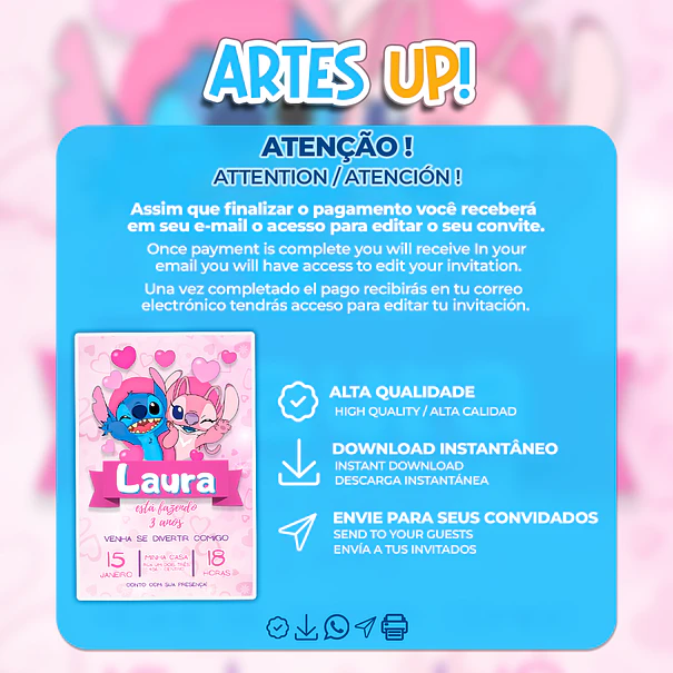 Invitación de cumpleaños de Stitch y Ángel 2