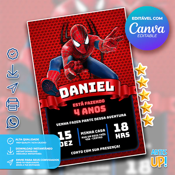 Convite de Aniversário Homem Aranha 1