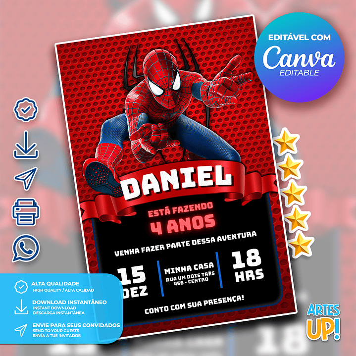 Convite de Aniversário Homem Aranha 1
