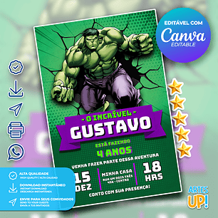 Convite de Aniversário O Incrível Hulk