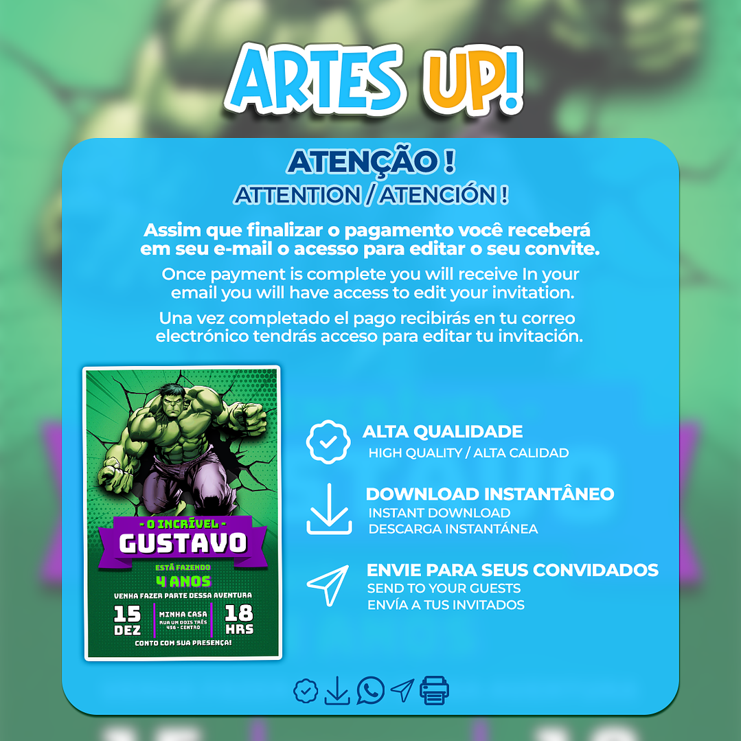 Convite de Aniversário O Incrível Hulk 2