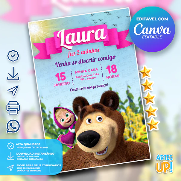 Convite de Aniversário Masha e o Urso 1