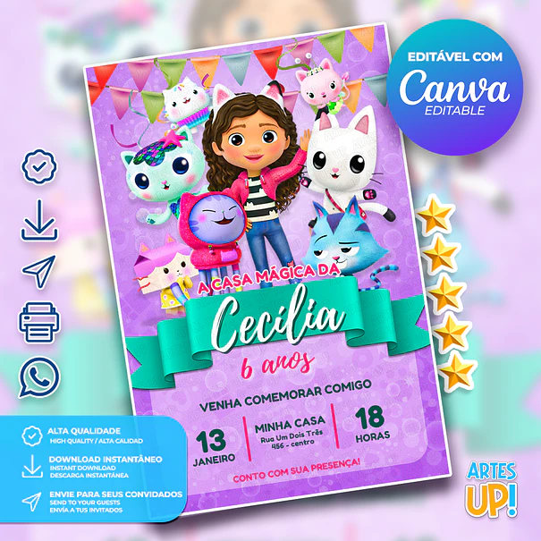 Convite de Aniversário A Casa Mágica da Gabby 1