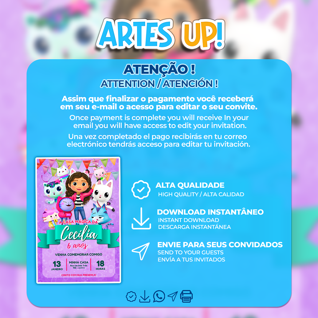 Convite de Aniversário A Casa Mágica da Gabby 2