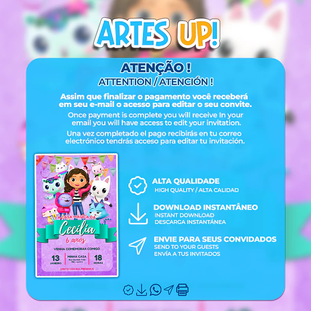 Convite de Aniversário A Casa Mágica da Gabby 2