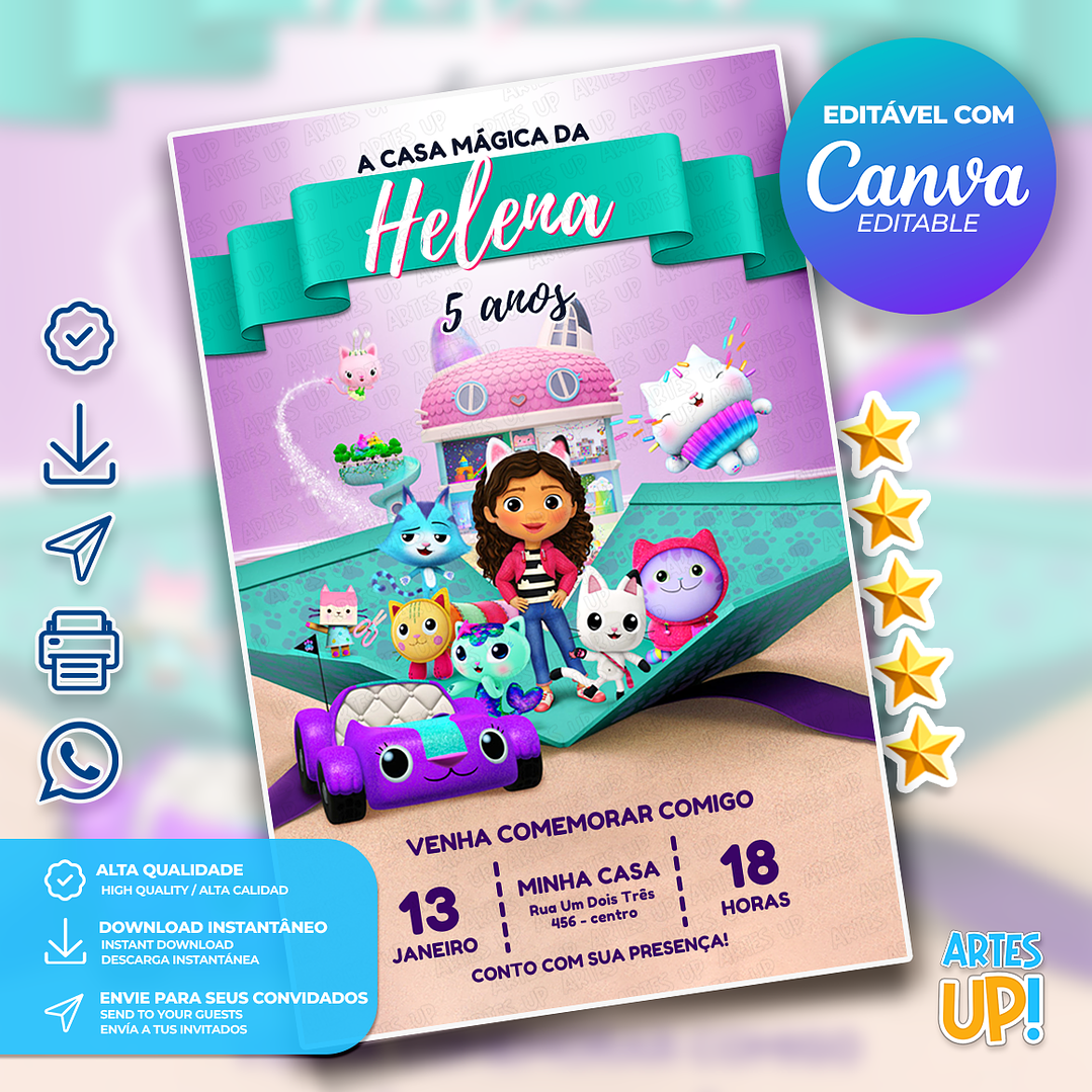 Convite de Aniversário A Casa Mágica da Gabby 1